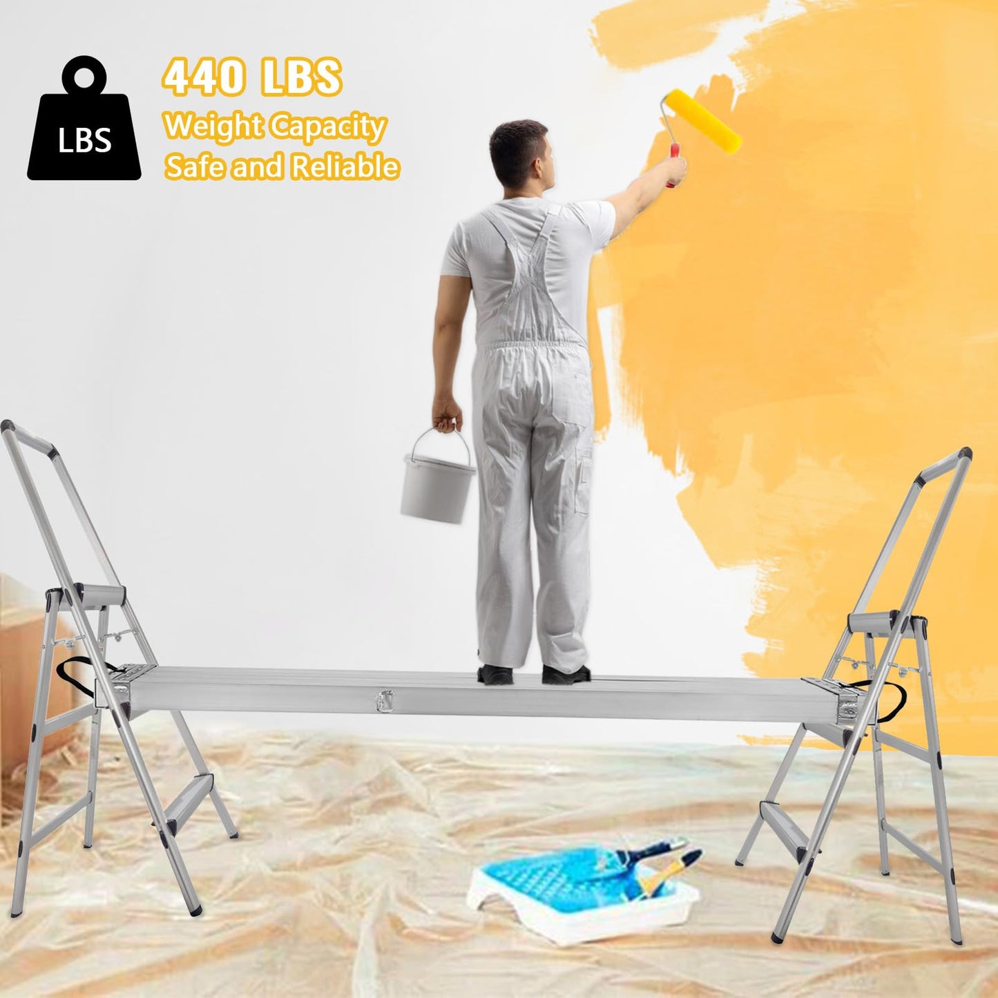 Aluminum Telescoping Work Plank 6-9 ft, 440 LBS Capacity, Adjustable Extension Work Platform, Non-Slip Textured Scaffolding Plank, Lightweight Ladder Board for Painting, Roofing