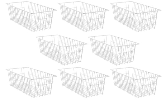 SANNO Freezer Baskets Wire Storage Baskets Bin Organizer Food, Kitchen, Basket Organizers Bins for Home, Bathroom, Closet Organization, White, 8