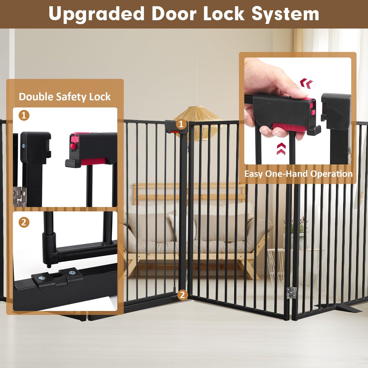 Metal Freestanding Dog Gates with Door,Extra Wide 24", 32" Height Foldable Dog Fence for Indoor & Outdoor, Heavy Duty Freestanding Pet Barrier for Stairs, Doorways, Halls, Kitchen,Yard,Christmas Tree