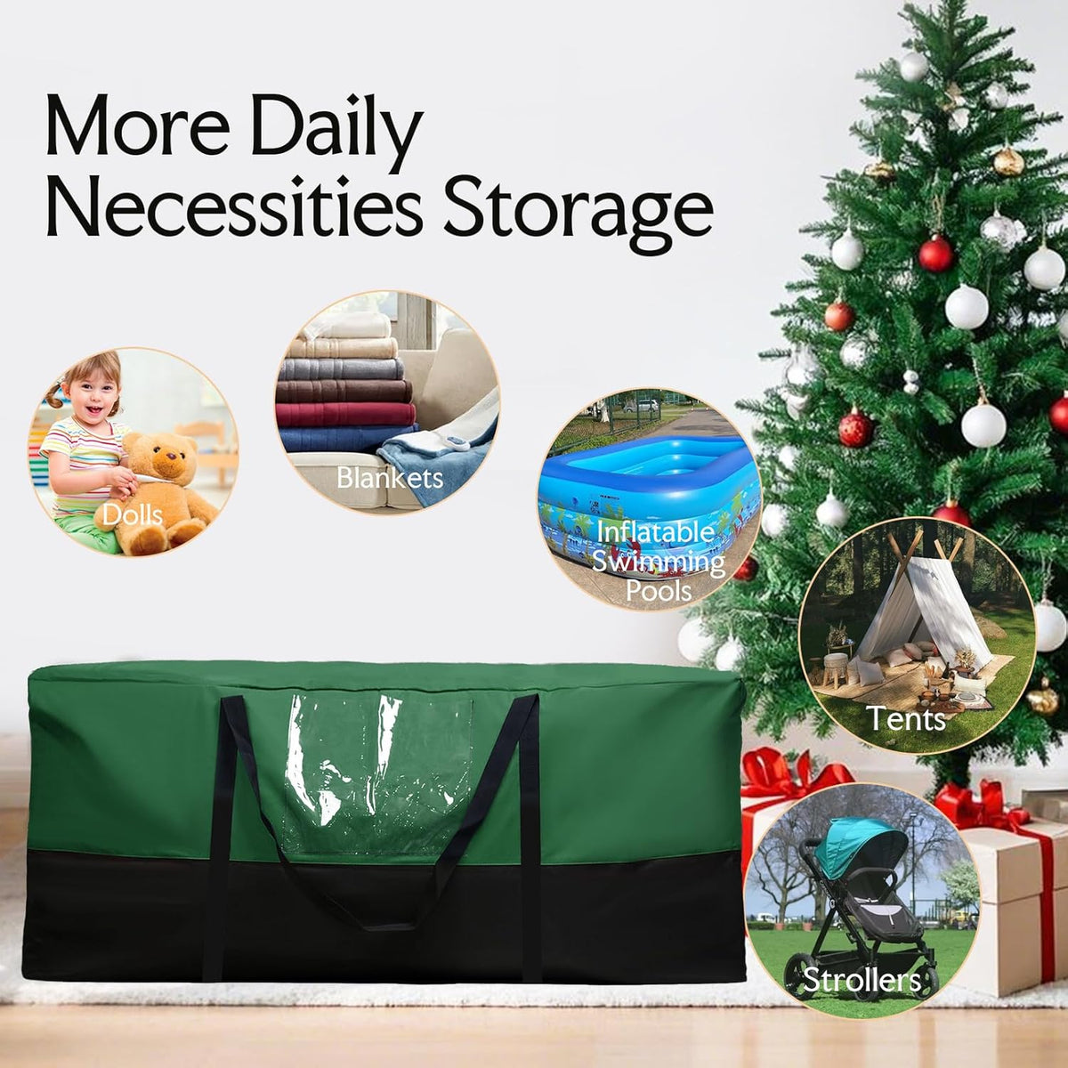 Skiennix Christmas Tree Storage Bag - Heavy Duty 600D Oxford Material for Up to 10 Ft Trees | Dampproof with Dual Zipper & Reinforced Handles