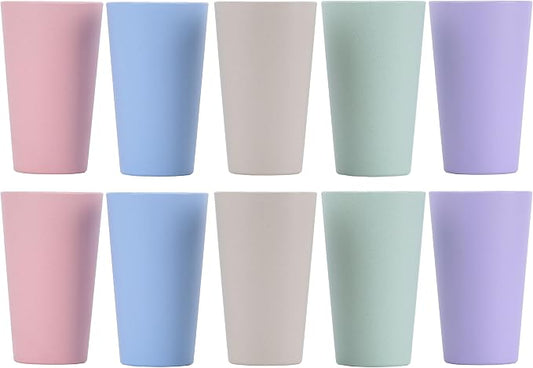 Wheat Straw Unbreakable Cup | 20 oz Reusable Water Drinking Glasses Sets of 10 | Lightweight Tumbler for Kitchen Outdoor | Dishwasher Safe, BPA Free and Eco friendly (20 oz, 10Pcs)