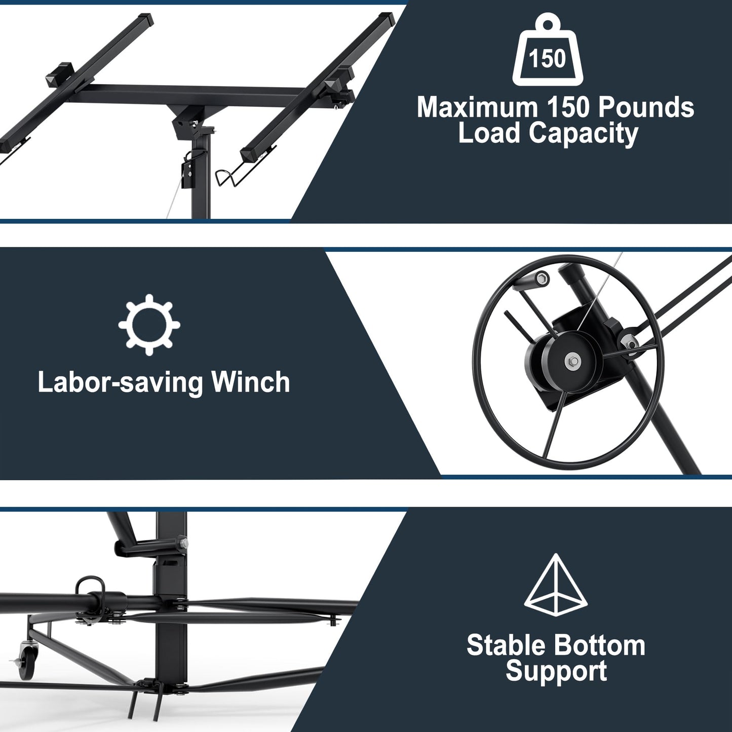 Drywall Lift 16 Ft,Drywall Rolling Lifter Panel,150LBS Heavy Duty Sheetrock Hoist Panel Hoist Jack With 360° Adjustable Telescopic Arm & 3 Lockable Wheels