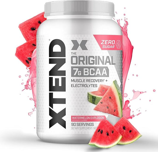 Xtend Original BCAA Powder, 7g BCAAs and 2.5g L-Glutamine for Muscle Recovery Hydration and Lean Muscle, Sugar Free Intra and Post Workout Drink with Electrolytes, Watermelon Explosion, 30 Servings