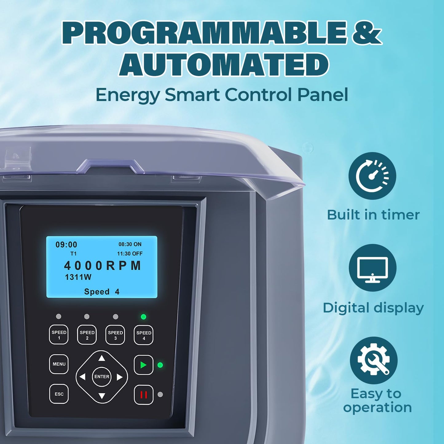 Anbull Variable Speed Pool Pump, 1.8 HP, 220V, 9114GPH, Above/Inground Pool Pump, Energy Efficient, High Flow, Powerful Self Primming Swimming Pool Pumps with Filter Basket