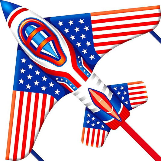 Flag Airplane Kite Easy to Fly Kids Kites for Ages 3-5, Huge Size Durable Beach Kite for Family Outdoor Games & Activities, Perfect for Kids and Adults (Flag Airplane Red Blue)