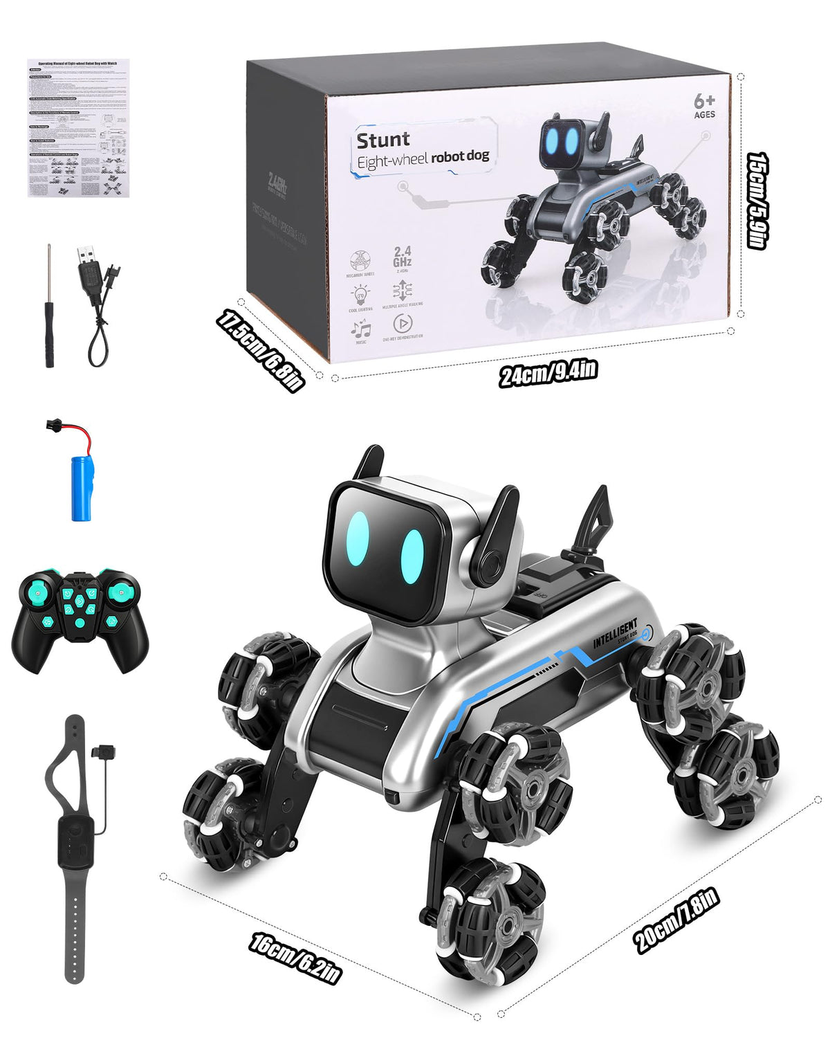HuiJuKeJi Interactive Robot Dog RC Stunt Car, Gesture Sensing & 2.4Ghz Remote Control Cars, Mecanum Wheels, LED Eyes with Music, Rechargeable for Extended Indoor/Outdoor Fun, Gift for Kids 6-12