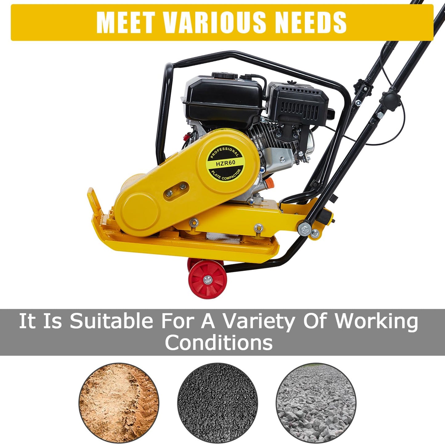 7HP Plate Compactor, 4200Lbs Force 5600VPM Powered Rammer w/ 212cc Engine, 22.1x15.9" Plate for Soil Gravel Asphalt Compaction, Professional Ground Compactors
