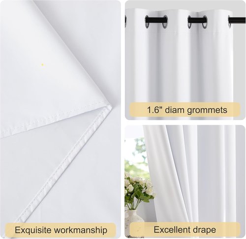 NICETOWN Blackout Window Curtain Panels - Thermal Insulated Drapes, 48" Length, Snow White, Set of 2