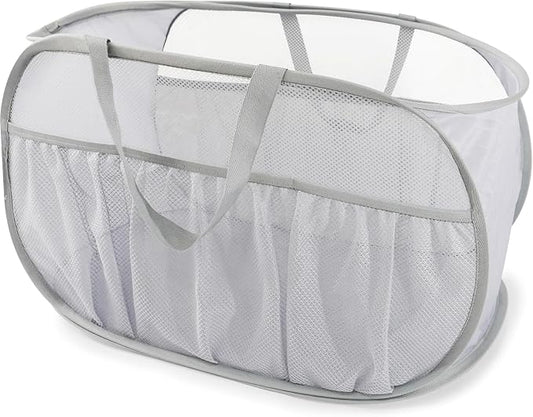 Collapsible Laundry Baskets, Upgrade Pop Up Laundry Hamper with Convenient Bags, Foldable Laundry Basket Mesh Light Weight, Easy to Carry Clothes Hampers for Laundry, Dorm, Toys, Travel Grey
