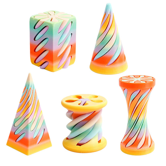5 Packs Impossible Cone Fidget Toy, 3D Printed Spiral Cone Fidget Toy for Anxiety Relaxing, Impossible Pyramid Passthrough Birthday Party Gift for Adults & Kids Desk Decor(Carnival Rainbow)