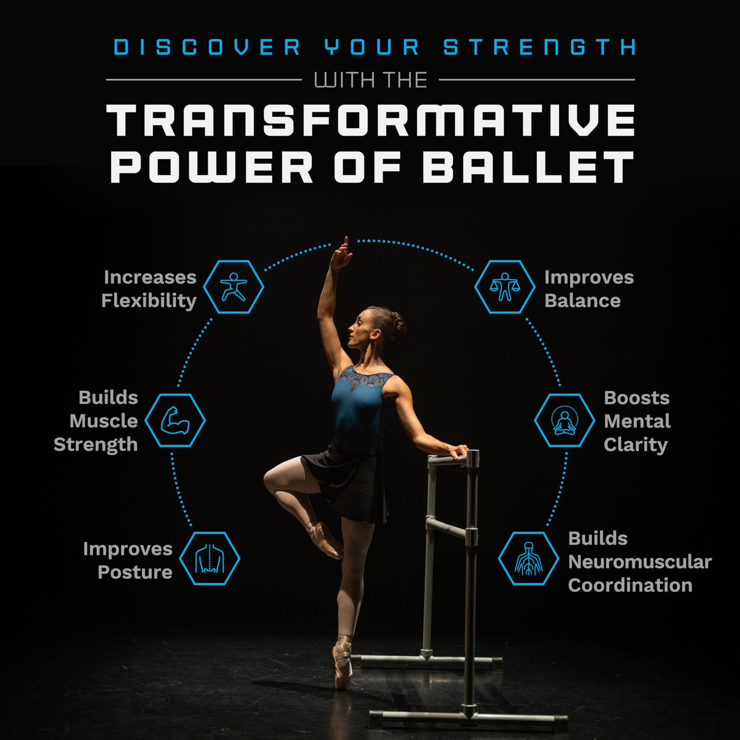 VITA Barre Portable Freestanding Double Ballet Barre, Extreme, 5 Ft Bars, Satin Silver, Steel | Fixed Height, Made in USA, Home or Gym Exercise Equipment for Kids & Adults | Dance, Fitness, Pilates