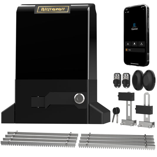 Blütezeit 4000lb WiFi Sliding Gate Opener, Smart App Control 1HP Automatic Slide Gate Motor, Rack-Driven Driveway Gate Operator with 2 Remotes, IR Sensor and Hardware Kit for Gates up to 40ft