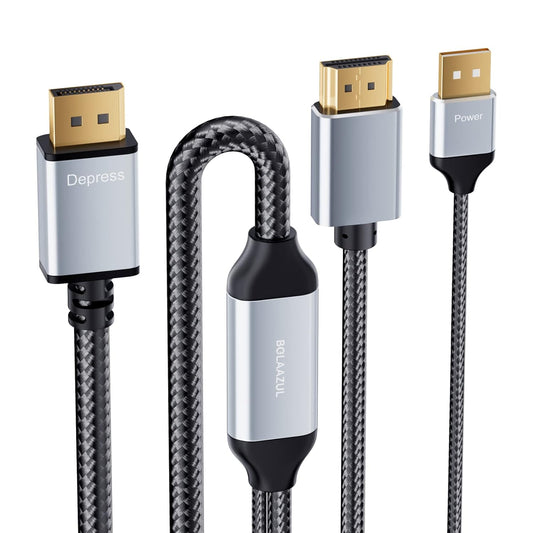 4K 6.6ft BolAAzuL HDMI to DisplayPort Cable - Unidirectional HDMI Source to Displayport Monitor Cable - USB