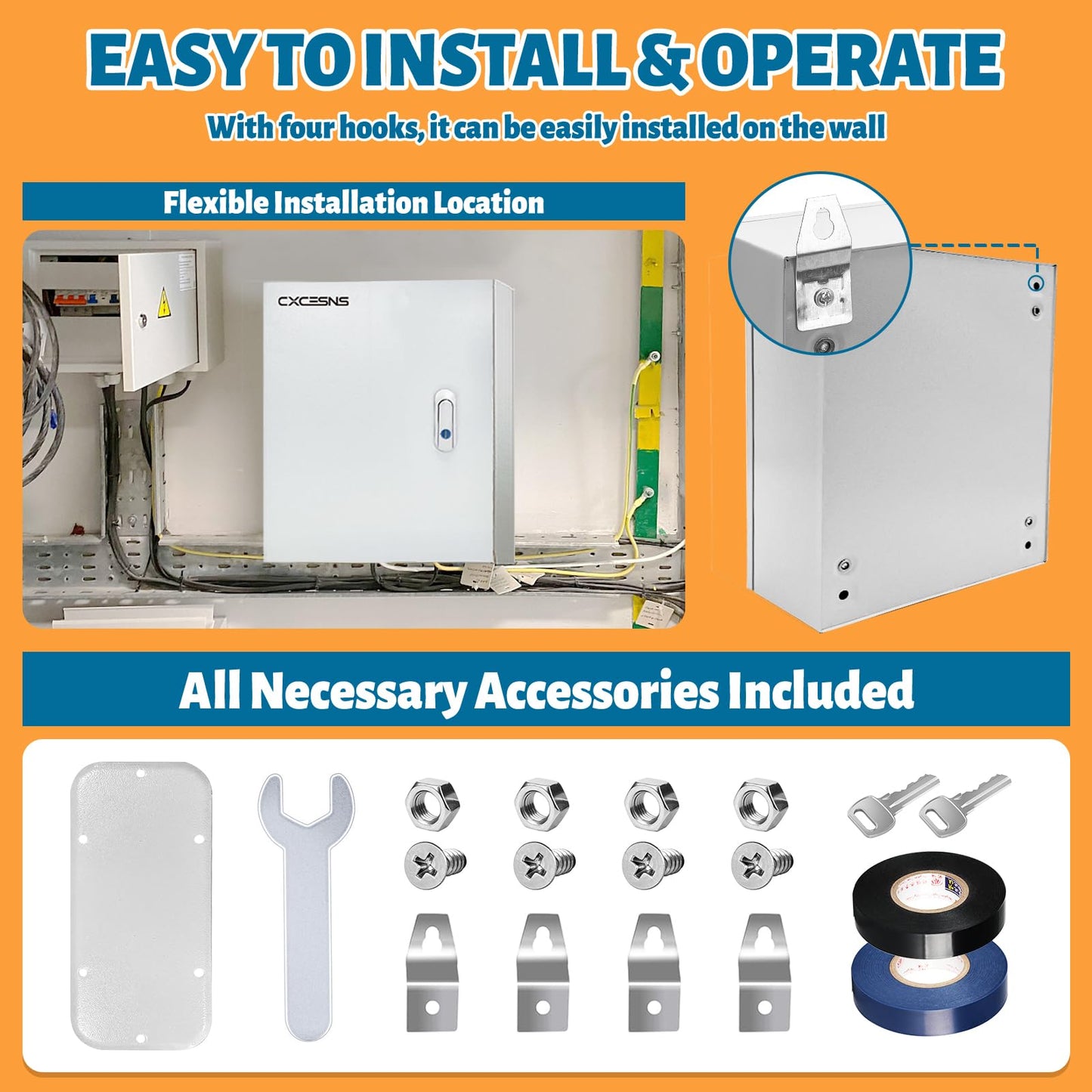 Outdoor Electrical Box 20 x 16 x 10''D NEMA 4X Enclosure Steel Box, Waterproof & Dustproof Outdoor/Indoor Lockable Electrical Junction Box, with Mounting Plate