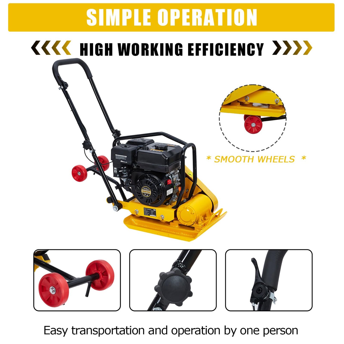 Plate Compactor 7HP with 212cc 5600 VPM Gas Engine, 22.1x15.9 in Plate Power Jumping Jack Tamper, 4200 lbs Vibratory Compaction Tamper, Soil Compactor Machine for Pavers, Walkways, Asphalts