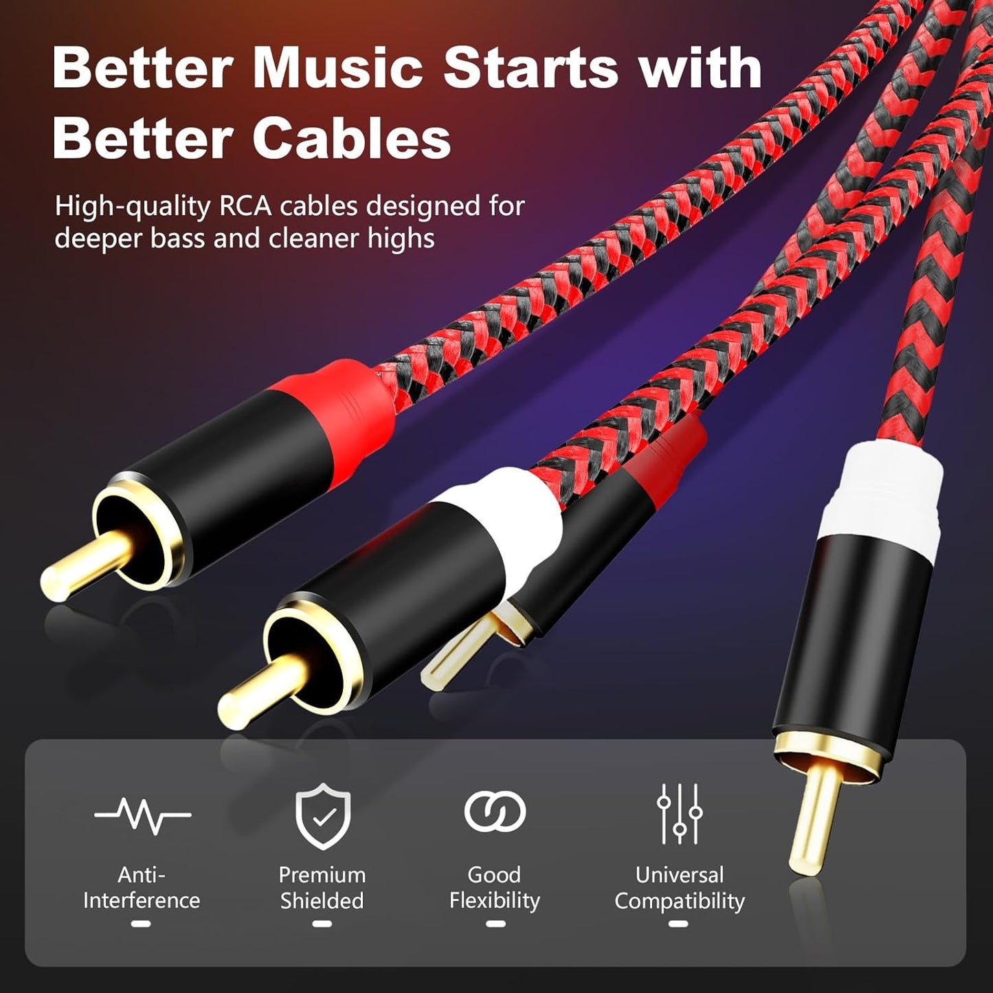 Jelly Tang 6Ft,2Rca 2-Rca etc(6Ft/2M) RCA Cable Male to Male Audio Stereo Subwoofer Cable [Hi-Fi Sound] Nylon-Braided