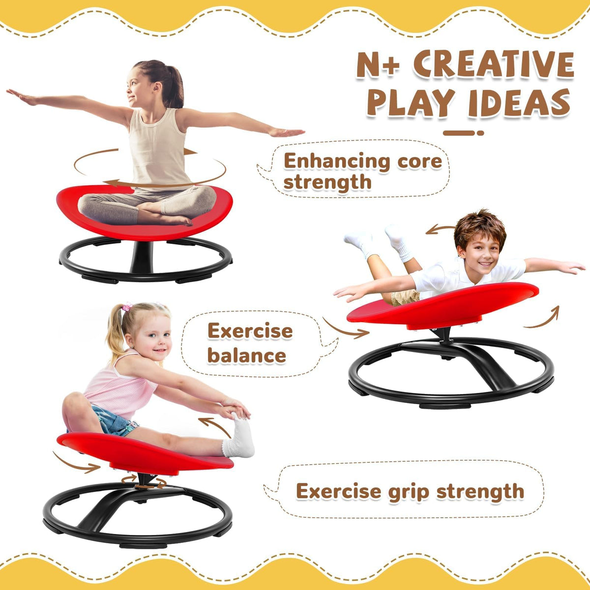 Zhenx Spinning Chair for Autistic Kids (Ages 3-18) - 220LBS Capacity Sensory Swivel Seat - Sensory Toy for Teens with ADHD/Autism - Sit and Spin Calming Gift to Improve Focus & Body Balance (Red)