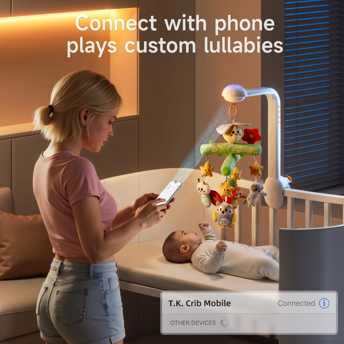 TUMAMA Crib Mobile with Music and Lights, Baby Mobile Cute Bee Crib Toys Hanging, Remote Control Nursery Mobiles for Bassinet, Rotation, Starlight Projection and Lullabies for Babies