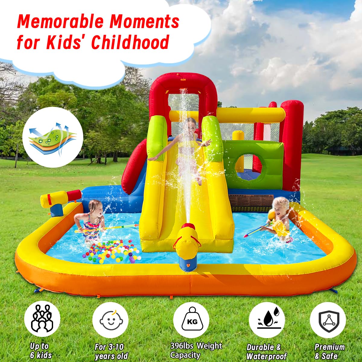 Hongcoral Inflatable Water Slide Bounce House for Kids, 12-In-1 Water Park with Splash Pool, Double Cannons, 2 Climbing Walls, Tunnel, Obstacles, Blow Up Jumping Castle With Blower