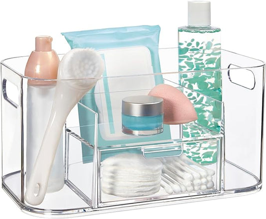STORi Bliss Clear Makeup Organizer for Countertop, Divided Bathroom Organizer & Storage Drawer, Makeup Brush Holder, Cosmetic & Nail Polish Organizer, Made in USA
