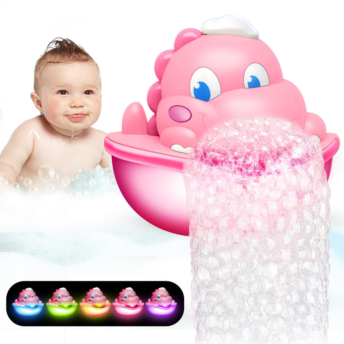 Baby Bath Toys Light Up Bath Bubble Machine with Colourful Light Bathtime Shower Bath Toys for Kids Ages 1-3 4-8 Birthday for Toddler Boys Girls