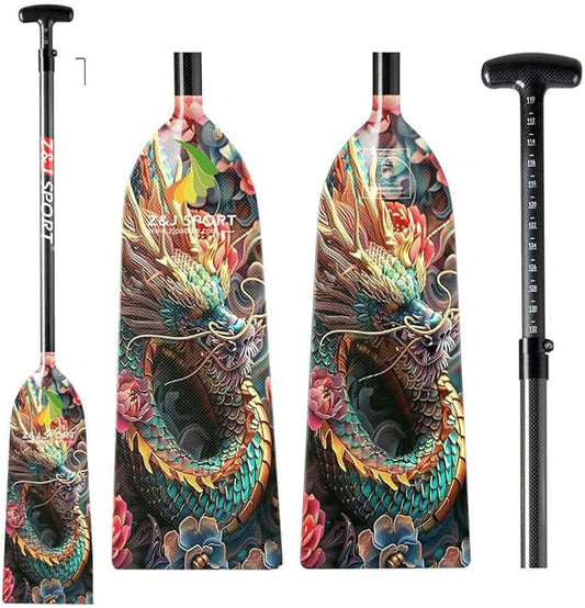 Z&J SPORT Adjustable Dragon Boat Paddle, IDBF Approved Carbon Fiber Paddle, Dragon Graphic Paddle with Adjuster for Dragon Boat Race with Adjustable T Handle