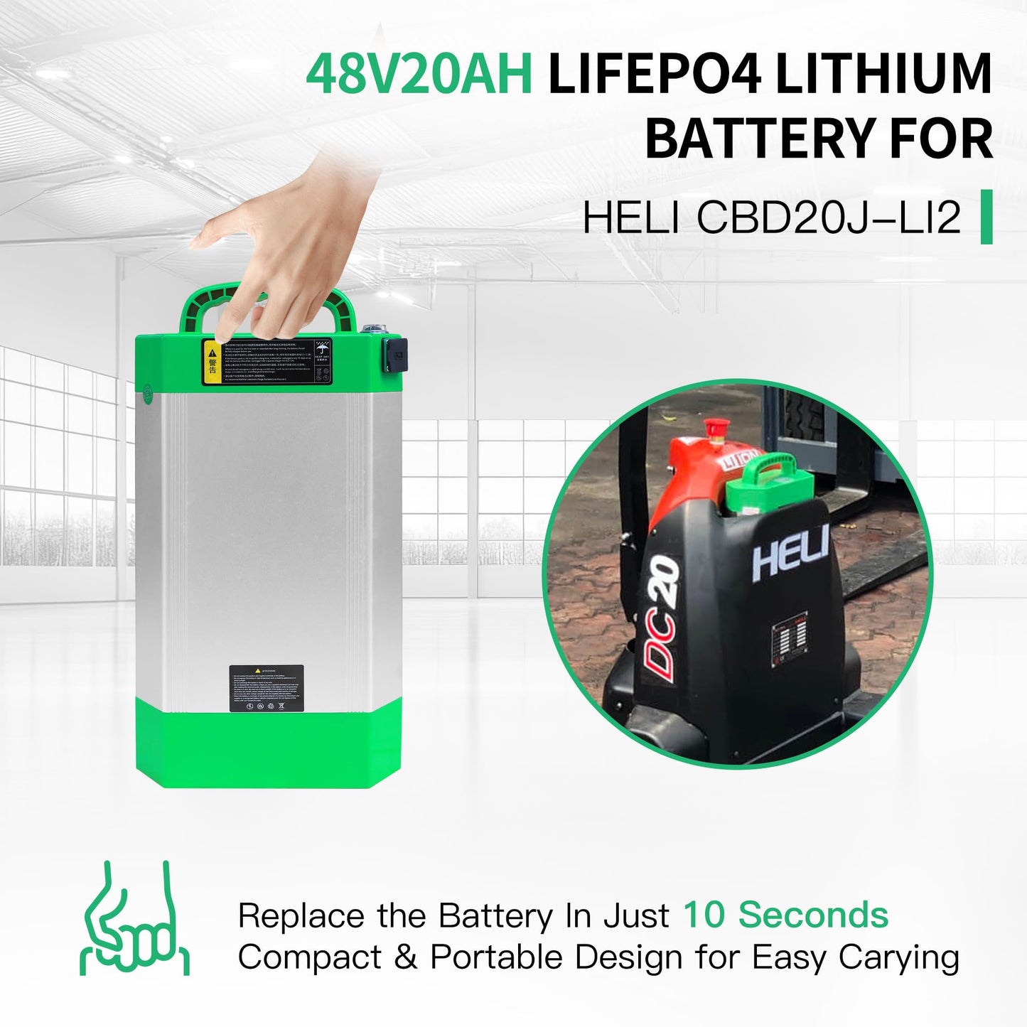 MBOIFEA Electric Pallet Jack Battery 48V 20AH LiFePO4 Lithium Battery Pallet Truck Li-ion Batteries with CAN Bus Communication for Heli CBD20J-LI2 5000+Cycles, Built-in Smart BMS