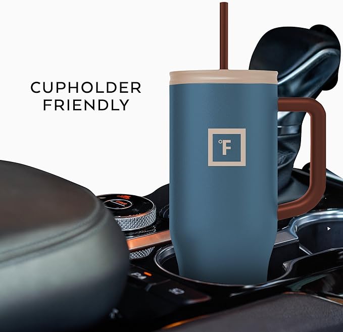 IRON °FLASK Co-Pilot Insulated Mug w/Boot, Straw & Flip Cap Lids - Cup Holder Bottle for Hot, Cold Drink - Leak-Proof - Water, Coffee Portable Travel Mug - Dream Sunset, 40 Oz