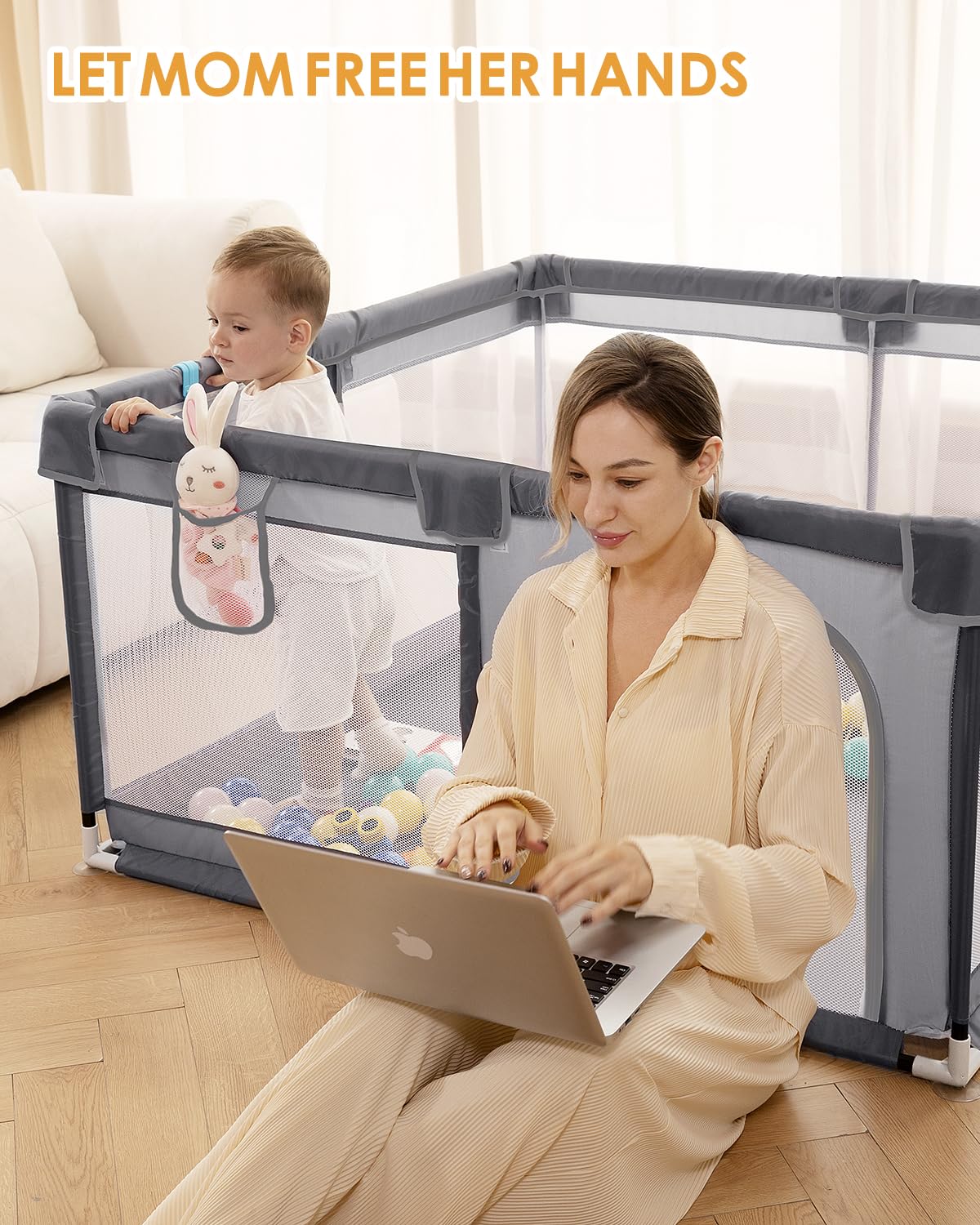 71" x 59" Extra Large Baby Playpen for Babies and Toddlers, Safe Activity Center with Soft Play Fence, Indoor Safety Yard, Easy to Assemble and Clean (Gray)
