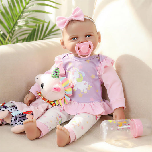 KSBD Baby Doll 17 Inch Large Realistic Soft Body Baby Doll with Accessories, Real Life Reborn Doll for Girls, Bottle, Pacifier, Diapers & Bibs, Gift for Ages 3+