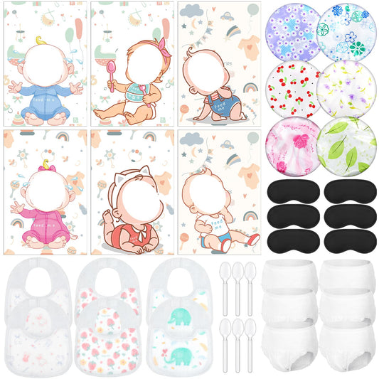 Liitrsh 6 Sets Funny Blindfolds Baby Shower Games Feed Me Baby Shower Games Set Include Eye Mask Bib Spoon Diaper Cap Foam Board Gender Reveal Activities Play for Guests Gender Reveal Party Favor