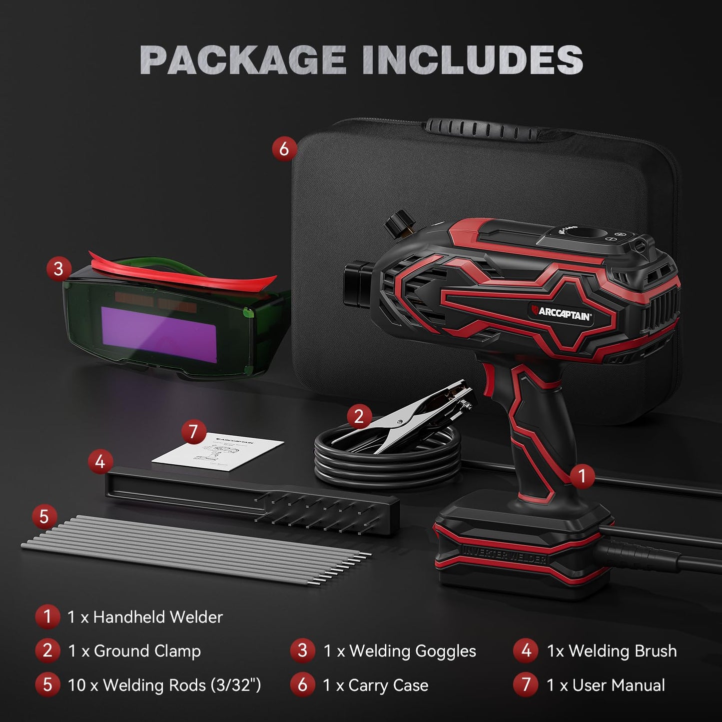 ARCCAPTAIN 140A Handheld Welder, [LED Display] Portable Welding Machine 110V with Hot Start, Arc force, IGBT Portable ARC Welder with Auto Darkening Goggles for 1/16"-1/8" Welding Rods