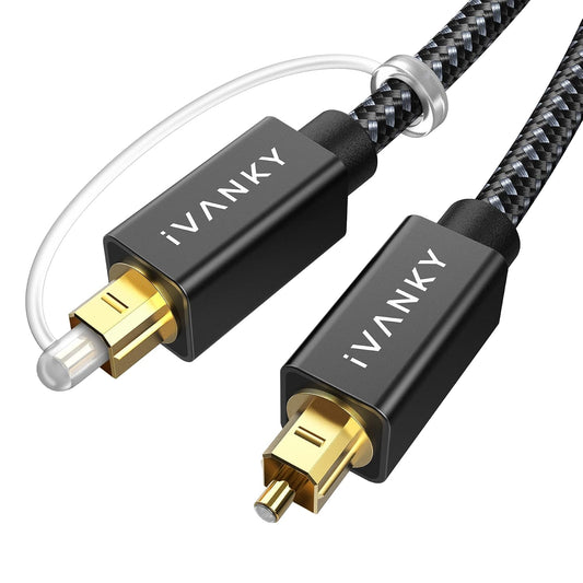 3.3ft/1M, 24K CL3 PS4, IVANKY Optical Audio Cable Nylon Braided, Gold-Plated, Slim Metal Case, Rated, S/PDIF Digital