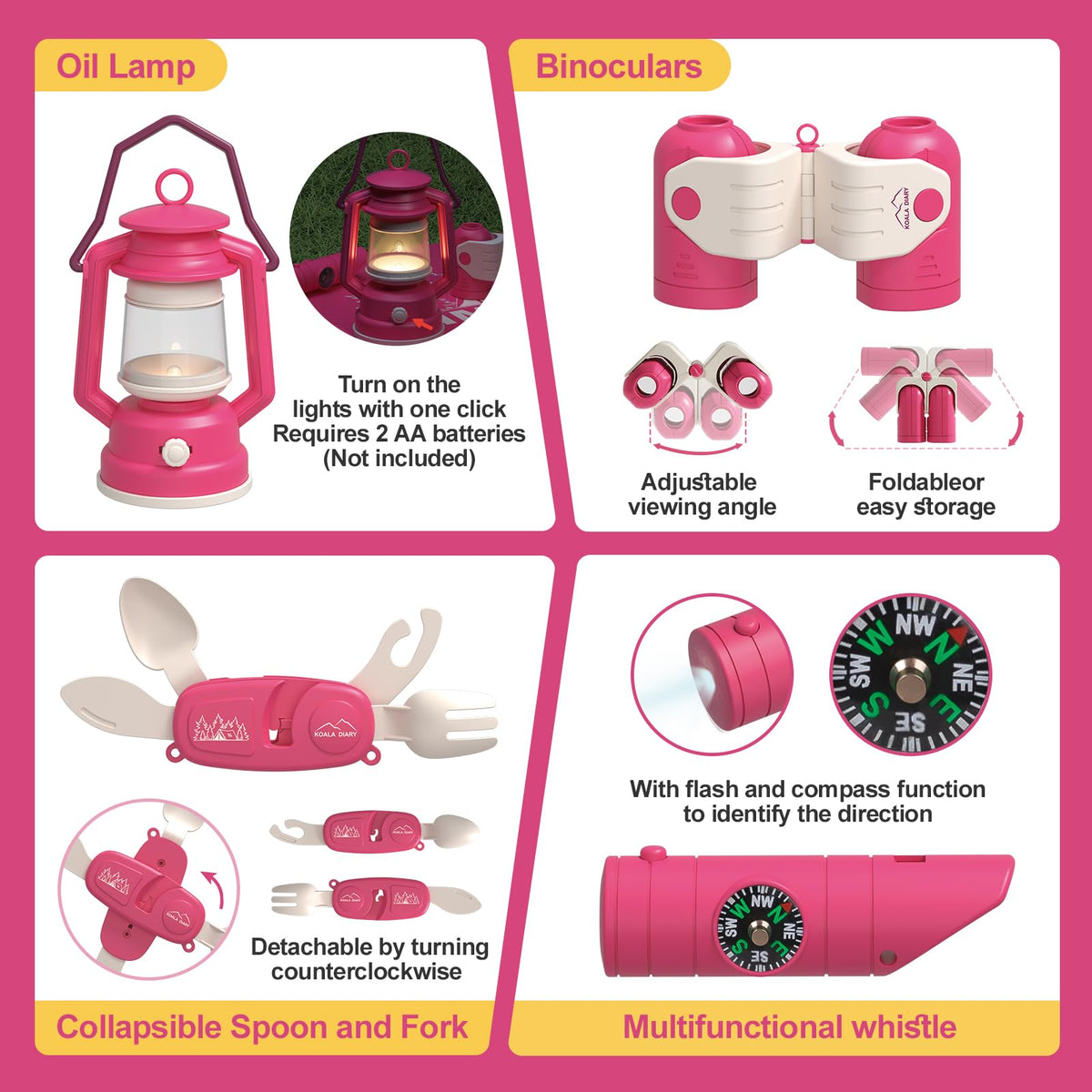KOALA DIARY Kids Camping Set – an Outdoor Campfire Toy Set Featuring a Tent, Oil lamp, Stove, and More,Gift Idea for Girls Age 3+ Year Old Birthday Christmas