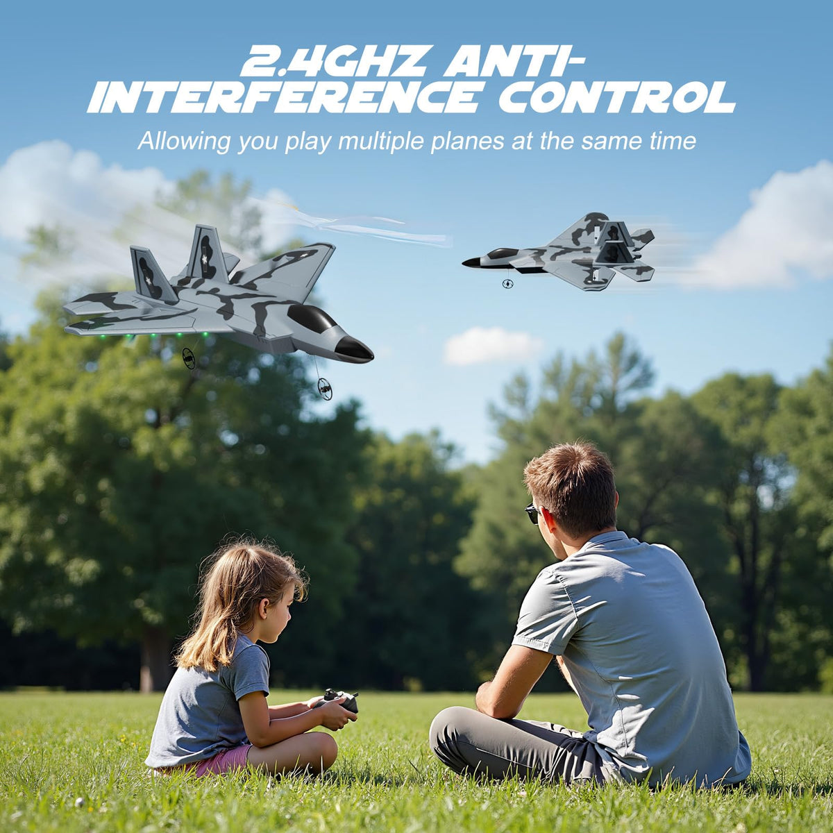 TOIBUS RC Plane Remote Control Airplane for Kids and Beginners F-22 Glider Foam Fighter Jet, 2CH 2.4GHz Aircraft Ready to Fly Toy with LED Lights Automatic Balance Gyro 2 Rechargeable Batteries