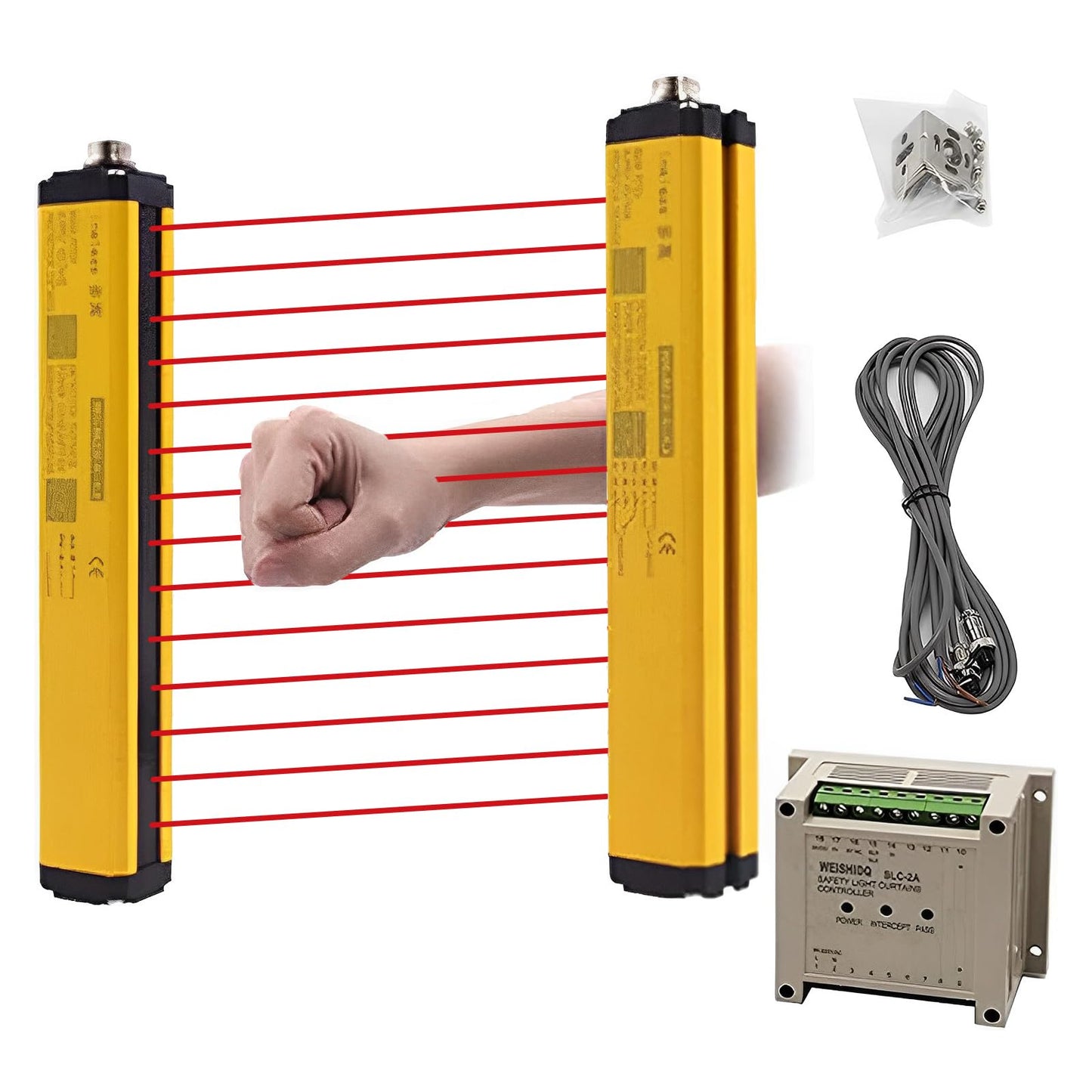 CGOLDENWALL GW32-2-14 Safety Light Curtains Safety Protection Sensor Light Screen with controller, Beams:14, Beam Pitch: 20mm,Protecting Height: 260mm, Total Height: 320mm