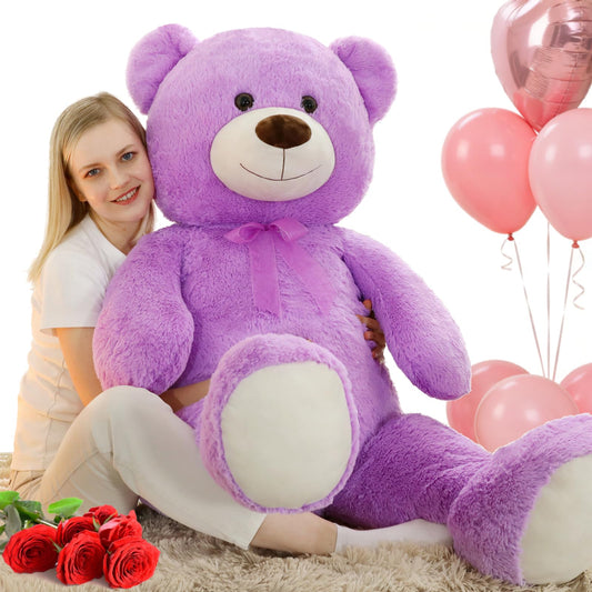 MorisMos Giant Teddy Bear Stuffed Animal 4 Feet, 51'' Large Stuffed Bear for Girlfriend Boyfriend Wife Mom Fiancée Valentine's Gift, Big Bear Plush for Baby Shower Christmas Birthday,Purple