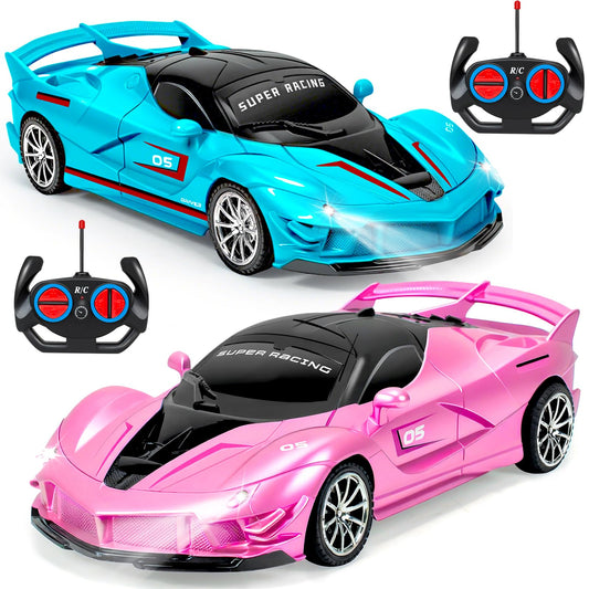 Bloolilies 2 Pack Remote Control Car for Girls 3-5, 1:18 Scale Hobby Rc Cars Toys for Kids Age 3 4 5 6 7 8-12 Year Old- Model Sports Racing Car with Headlights Birthday Gift for Kids, Pink & Blue