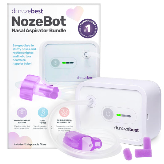 Dr. Noze Best NozeBot Electric Baby Nasal Aspirator - Designed by a Pediatric ENT for Safe, Gentle Congestion Relief - Rechargeable, Portable & Easy to Clean Nose Sucker for Infants and Toddlers