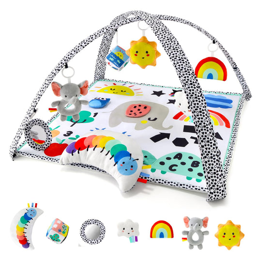The Peanutshell Unisex Baby Play Gym & 7-in-1 Play Mat - Playmat Baby Toys 0-6, 6-12 Months Tummy Time Mat with Hanging Toys, Soft Padded for Newborns, Infants - Montessori Elephant