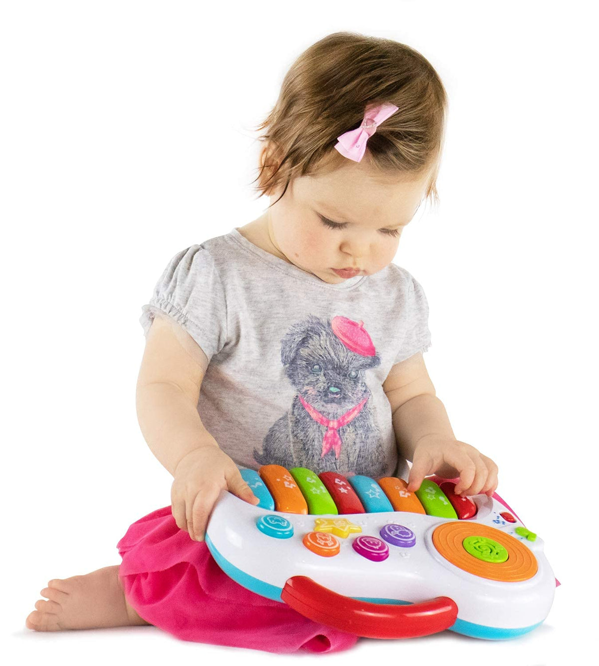 Musical Piano Toy for 1-3 Year Old Toddlers, 8-Key Rainbow Keyboard with DJ Turntable Scratchpad, 5 Light-Up Animal Buttons, Demo Songs, Volume Control and Carry Handle, Boys Girls Gift