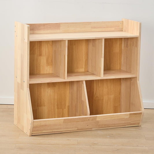 SHINITOY Solid Wood Kids' Bookcases Toy Storage Organizer with Bookcase, Kid’s Multi Shelf Cubby for Books,Toys, Wood Kid Storage Organizer with Bookshelf