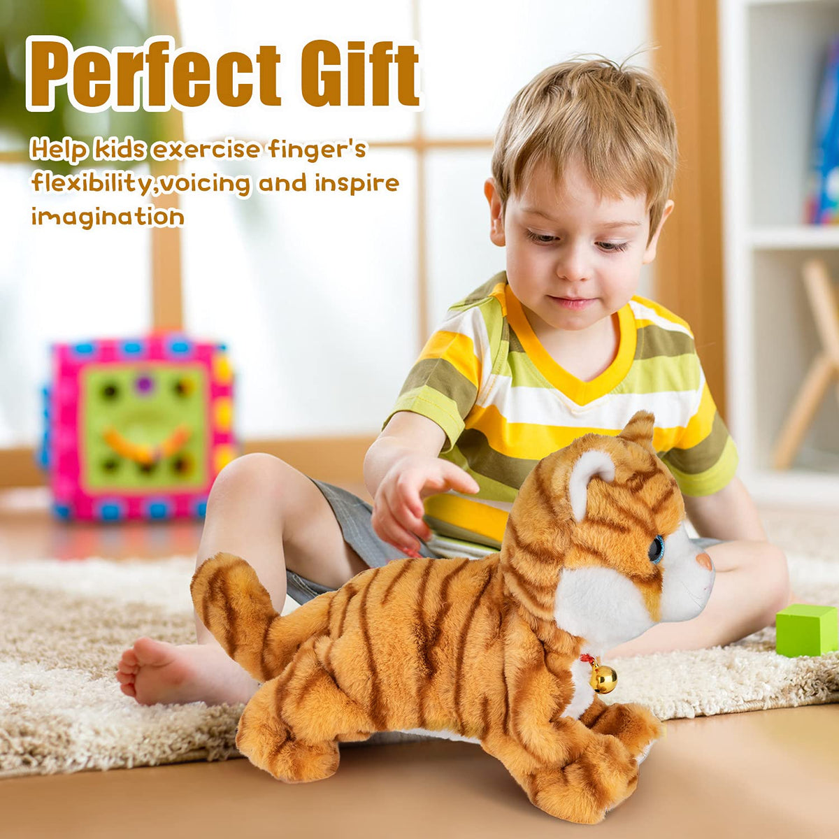 Smalody Interactive Electronic Plush Toy - Upgrade Robot Talking Cat Toys, Animals Sound Control Electronic Pet for Kids, Kitten Toys for Boys & Girls Kids(Yellow)