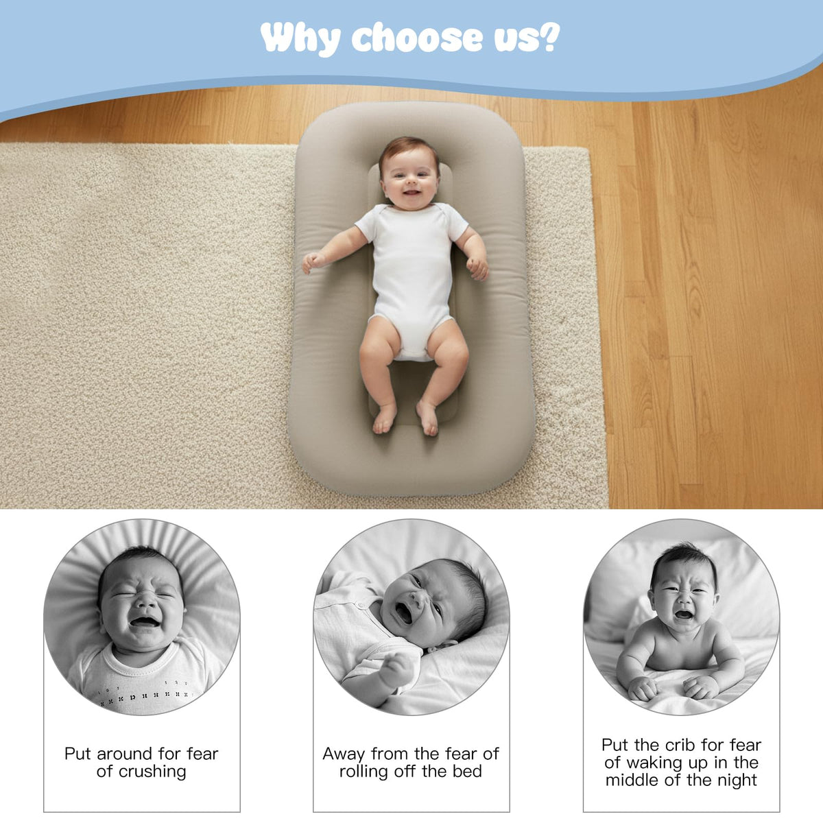 Lucakuins Baby Lounger, Bionic Design Baby Lounger for Newborn 0-24 Months, Soft Organic Cotton Breathable Lounger for Infants (Cream Gray)