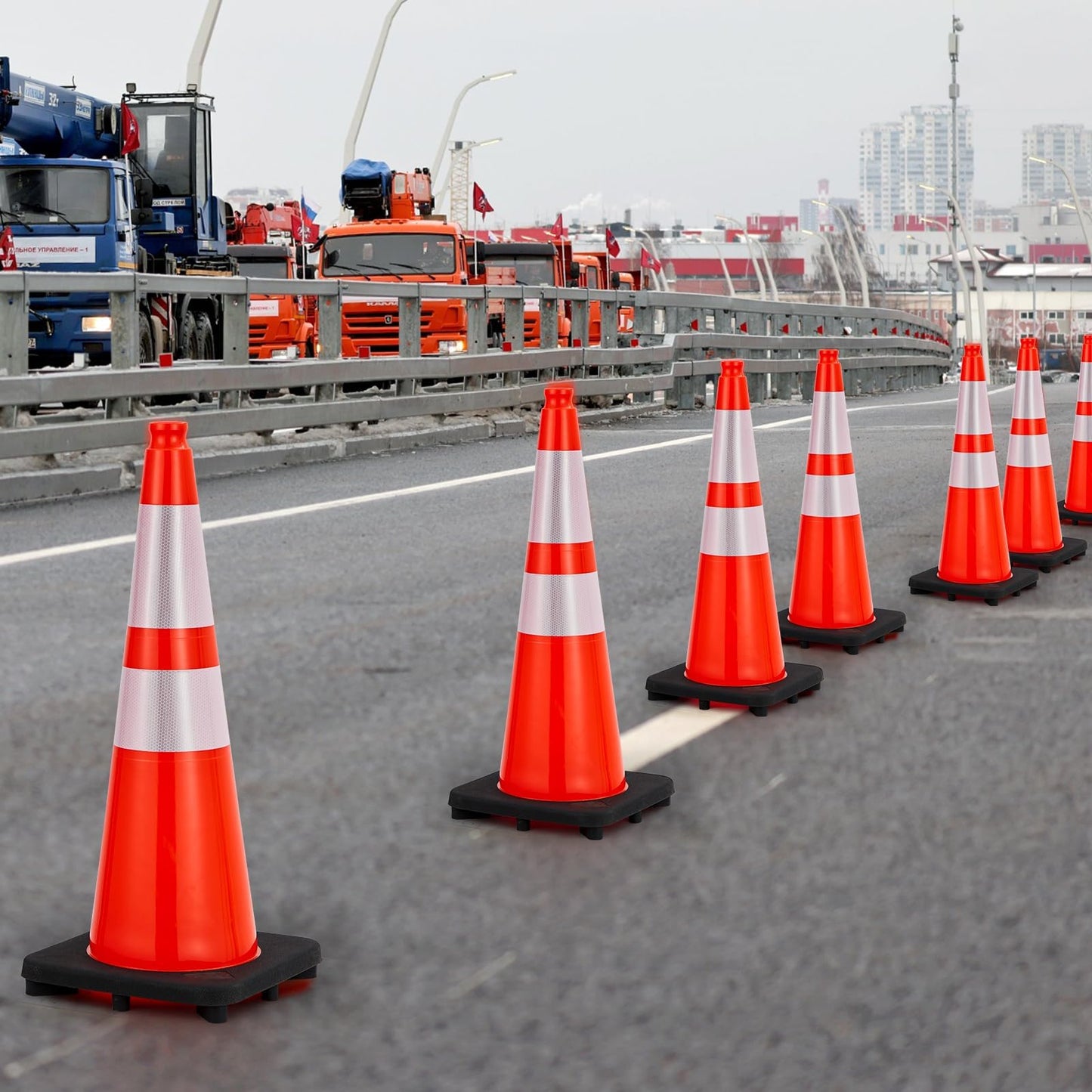 28 Inch Traffic Cones, Heavy-Duty Orange PVC Safety Cones with 2 Reflective Collars - for Road Parking, Construction, and Hazard Safety，8 Pack