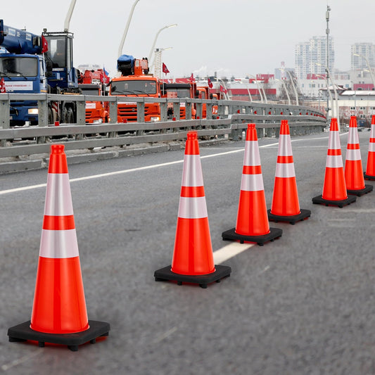 28 Inch Traffic Cones, Heavy-Duty Orange PVC Safety Cones with 2 Reflective Collars - for Road Parking, Construction, and Hazard Safety，8 Pack