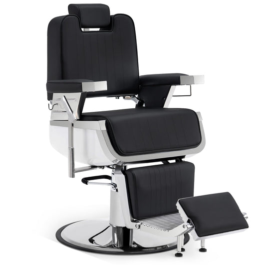 BarberPub Heavy Duty Barber Chair, Hydraulic Reclining Salon Chairs for Hair Stylist, PVC Leather, Barbershop, Adult 3819 (Black&White)