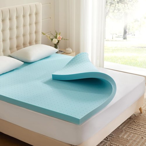 Eiayeebil Memory Foam Mattress Topper - 3 Inch Gel-Infused Ventilated Full Size in Soft Blue