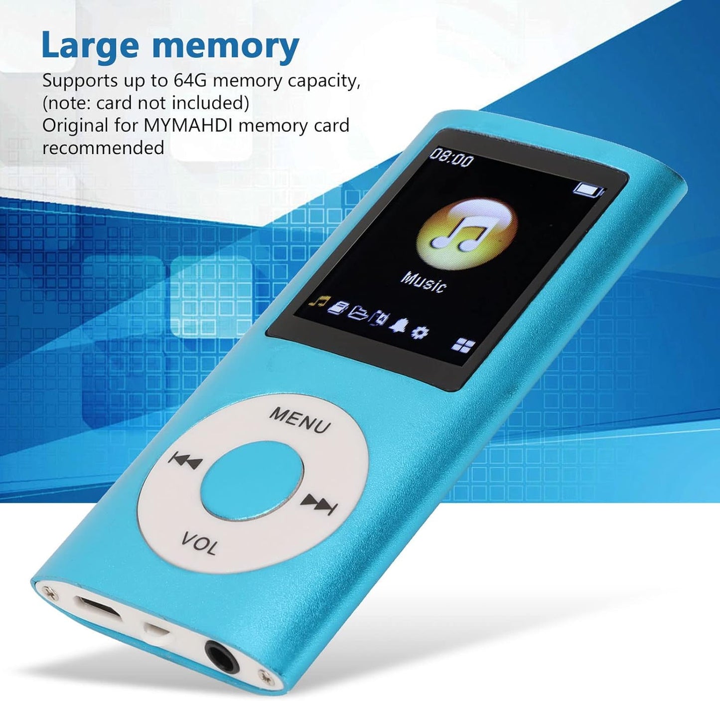 Sorandy MP3 1.8in 64GB, Player, Player with LCD Screen Mini USB Port, Slim Classic Digital Voice Recorder with FM