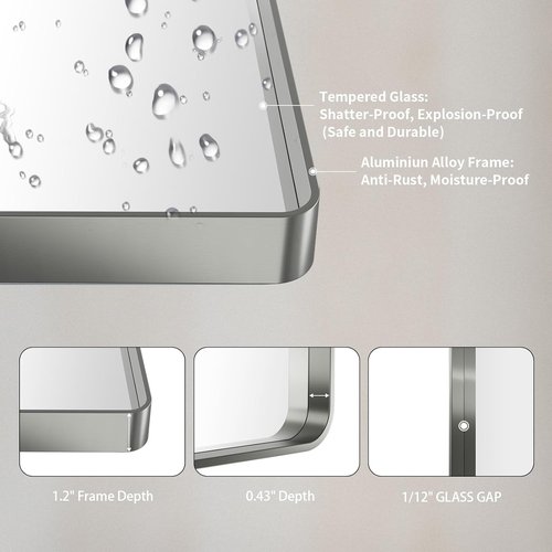 LOAAO Brushed Nickel Bathroom Mirror - 24x30 Inch Rounded Rectangle Design | Anti-Rust & Shatterproof